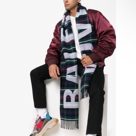 Balenciaga Multicolor Tartan Logo Scarf - Picture 1 of 8